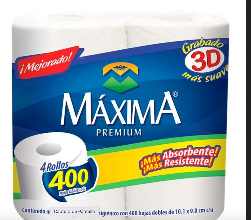 Papel Higienico Maxima premium 4pz 400 hojas