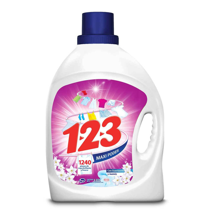 Detergente liquido 123 con suavizante y jazmin Cont. 4.65 Lt.