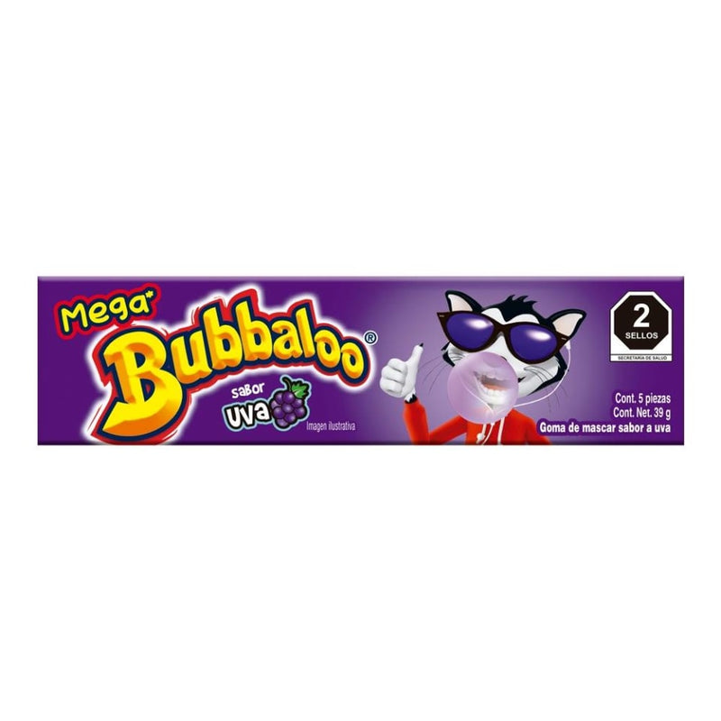 Bubbaloo Mega Sabor Uva Cont. 5pz. 39g.