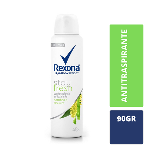 Antitranspirante Rexona Motion Sense stay fresh bamboo & aloe vera aerosol para dama Cont. 90g.