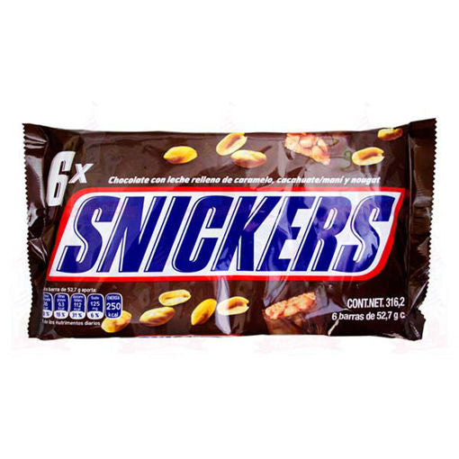 Chocolate Snickers paquete c/6 barras Cont. 288g.