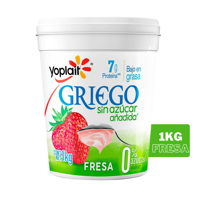 Yoghurt Batido de fresa Griego Sin azucar Yoplait 1kg.