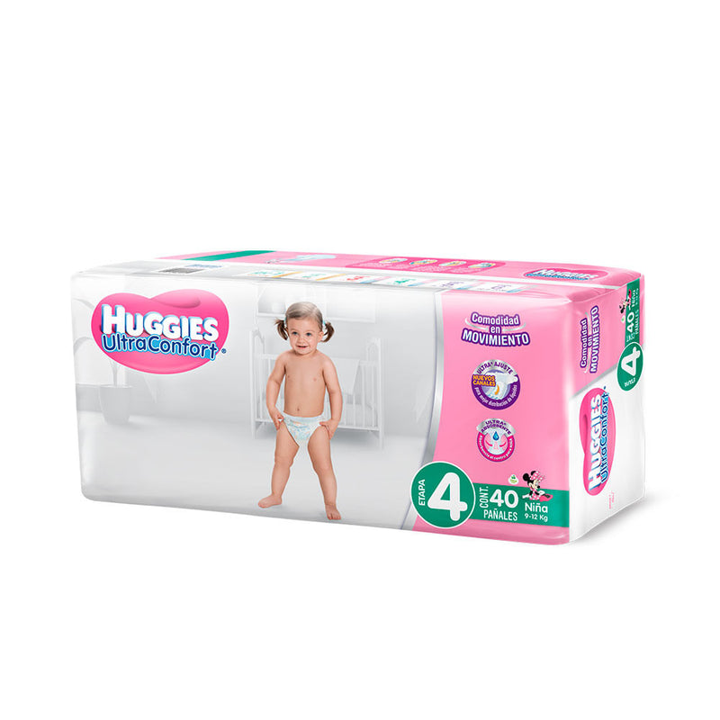 Pañales Huggies UltraConfort etapa 4 Niña Cont. 40pz.