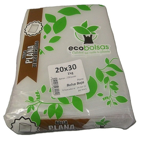 Bolsa plana de baja densidad 20x30 Ecobolsas Cont. 1kg.