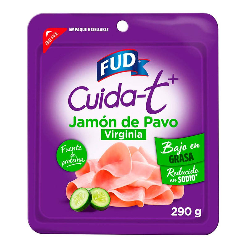 Jamon de pavo virginia FUD Cuida-T bajo en grasa y reducido en sodio 290g.