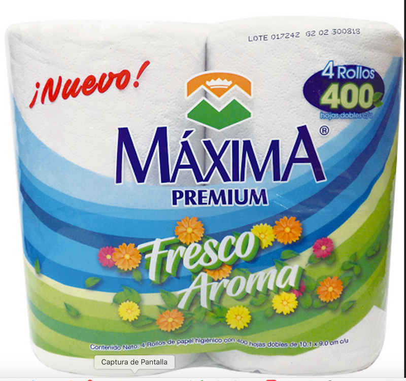 Papel higienico Maxima Premium fresco aroma 4pz 400 hojas