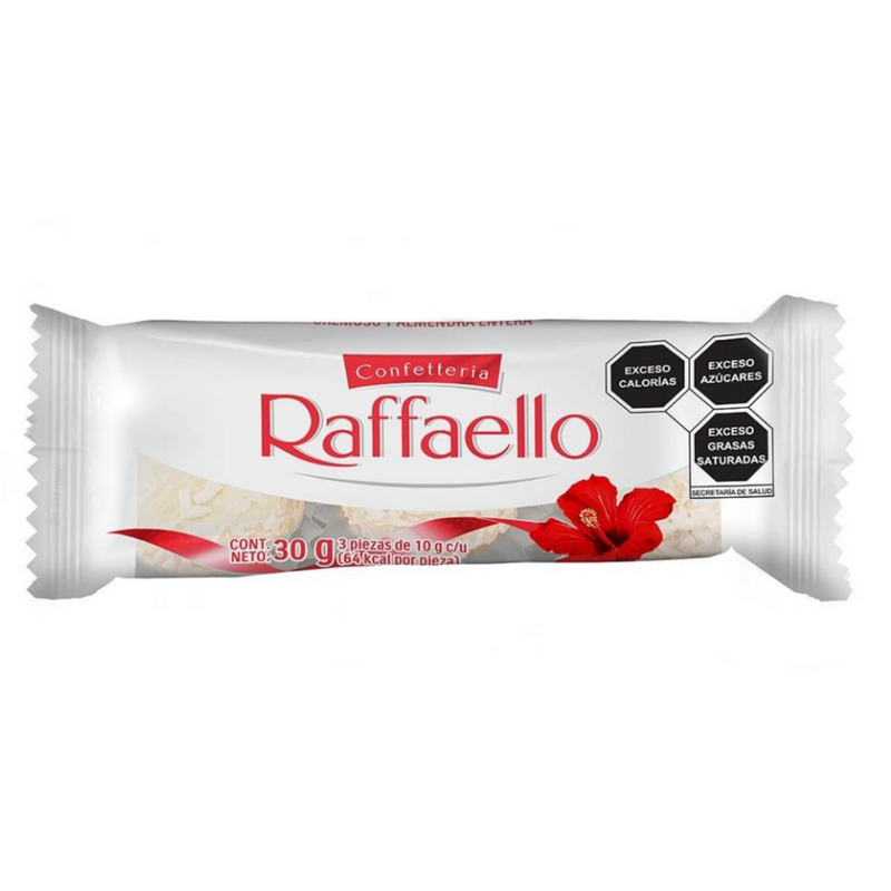 Galleta cubierta de coco Ferrero Raffaello confetteria relleno cremoso y almendra entera Cont. 3pz/10gr.