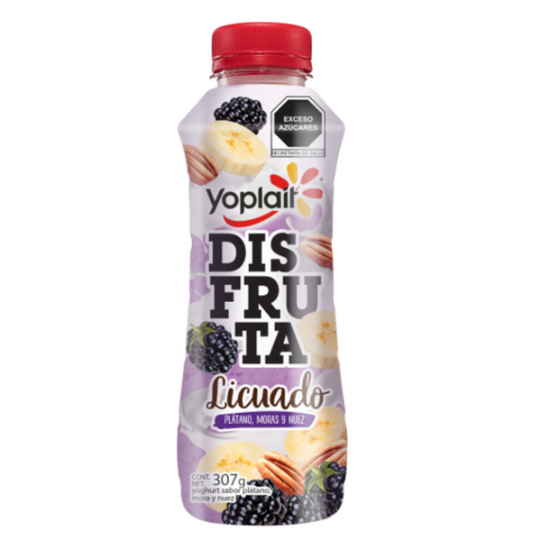 Yoghurt Disfruta Licuado Platano, Moras, Nuez Yoplait 307g.