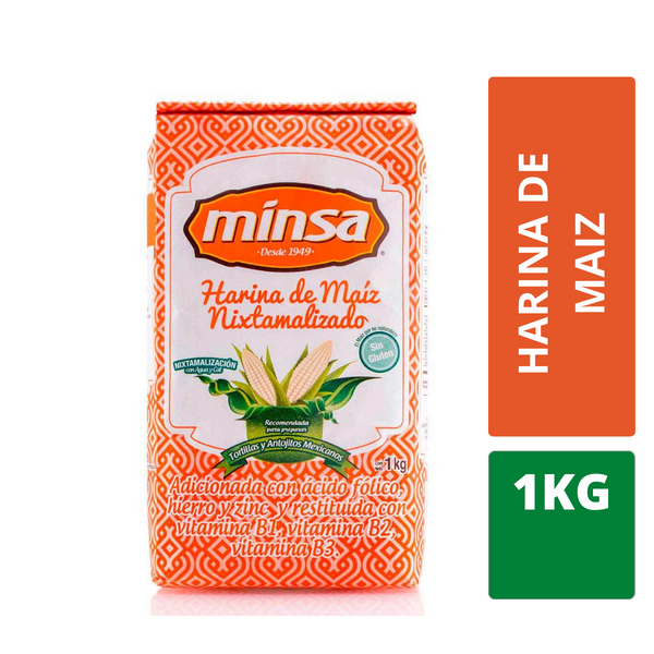 Harina de maiz nixtamalizado minsa Cont. 1pz. 1kg.