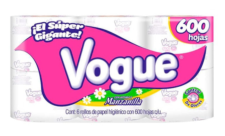Papel Higienico Vogue manzanilla 559 hojas dobles Cont. 6pz.