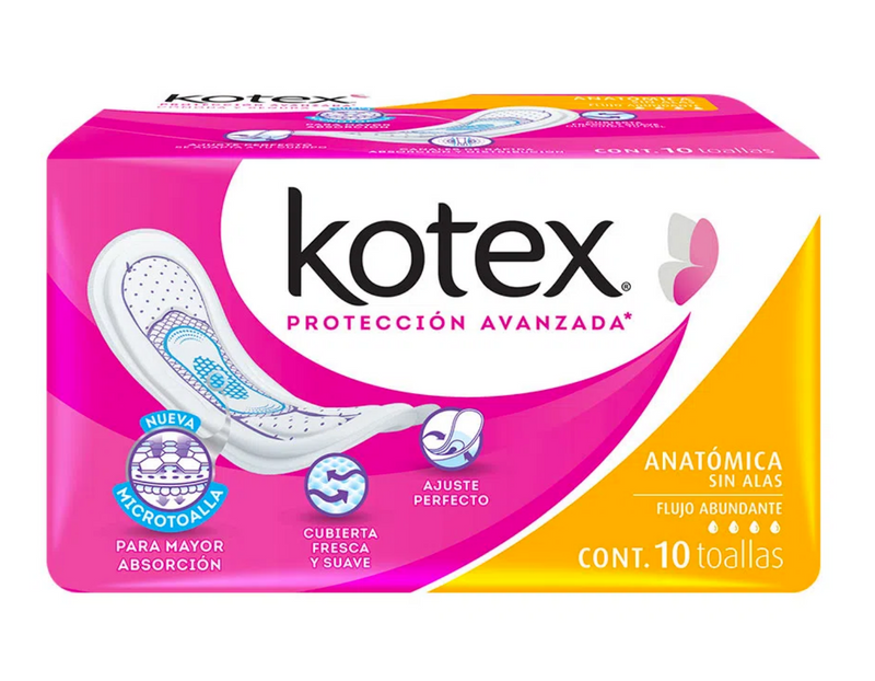 Toalla Femenina Kotex Proteccion avanzada  sin/alas Cont. 10pz.