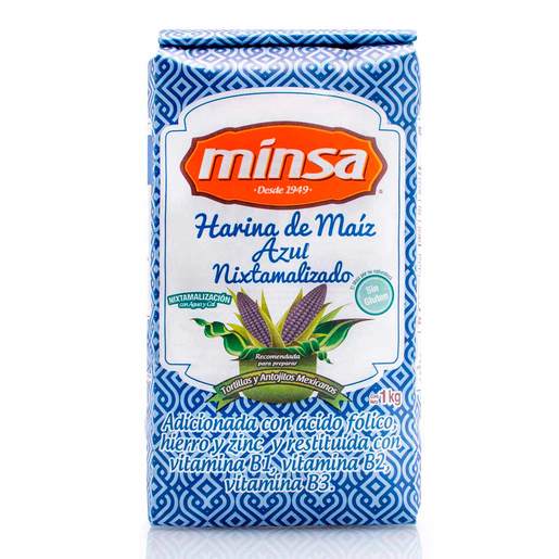 Harina de maíz Azul Nixtamalizado Minsa 1kg.