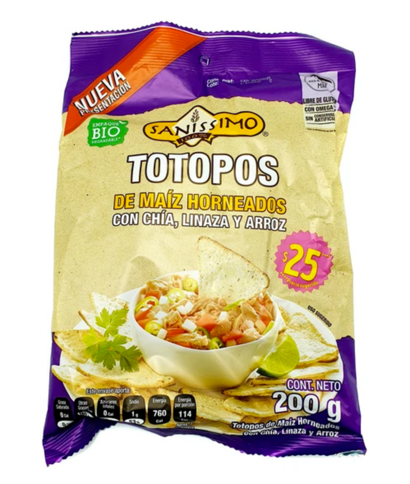 Totopos Sanissimo de Maíz Horneados Con Semillas  Cont. 200gr