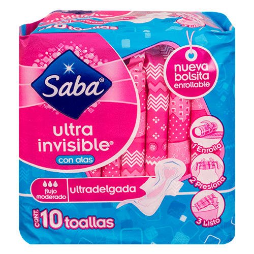 Toalla Femenina Saba Ultra invisible con/alas  Cont. 10pz.